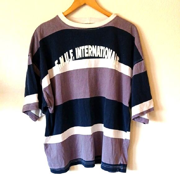 Vintage 90s E.N.U.F. Striped Purple And Blue Short Sleeve Shirt - Picture 1 of 5